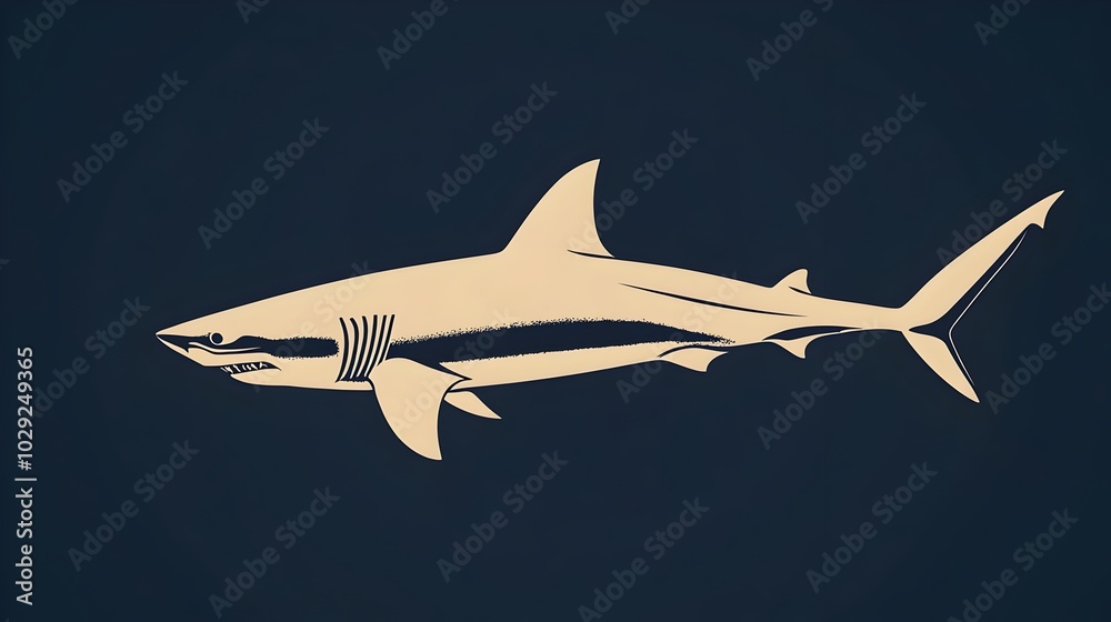 Silhouette of Shark Swimming in Dark Blue Ocean Silhouette of Shark Swimming in Dark Blue Ocean