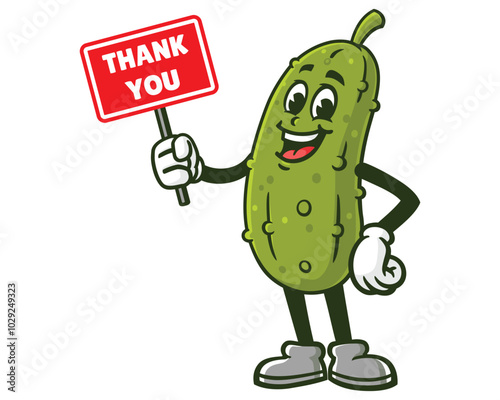 Pickle with Thank you Sign, Cartoon Mascot Illustration Character Vector Clip-art Hand-drawn Logo Design