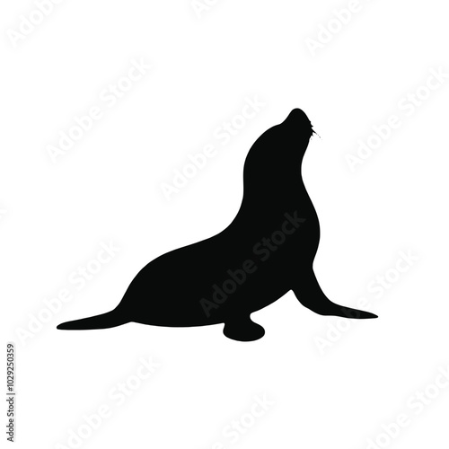A black silhouette of a sea lion or seal on a white background 