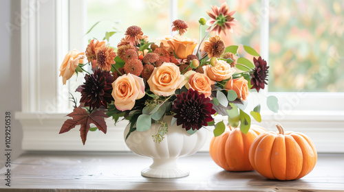 Wallpaper Mural Bouquet of autumn leaves and light orange flowers and autumn leaves in a vintage vase Torontodigital.ca