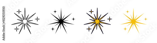 Black and yellow twinkle set. Signs of shining and bright start. Space minimalistic icons.