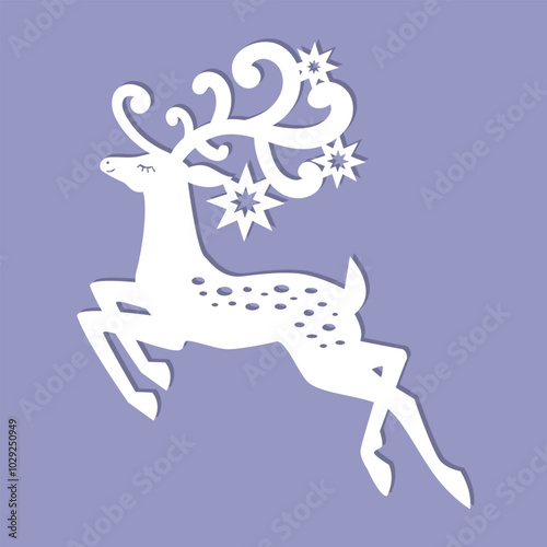 Reindeer. Template for laser cutting from paper, cardboard, wood, metal. For the design of Christmas and New Year decorations, cards, interior decorations, Christmas tree toys, stickers, stencils, scr