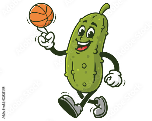 Pickle playing Basketball, Cartoon Mascot Illustration Character Vector Clip-art Hand-drawn Logo Design