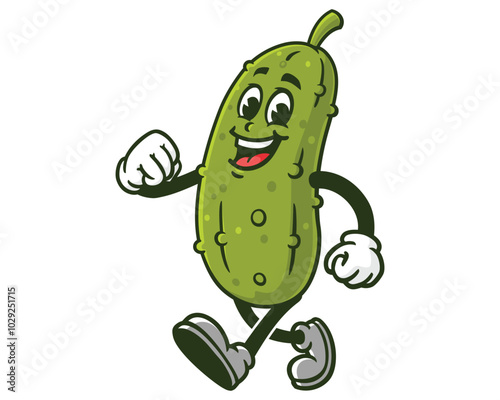 Walking Pickle Cartoon Mascot Illustration Character Vector Clip-art Hand-drawn Logo Design