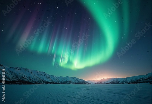 Wallpaper Mural Stunning Aurora Over Arctic Mountains – A Majestic Display of Winter's Natural Beauty Under a Starry Night Sky Torontodigital.ca
