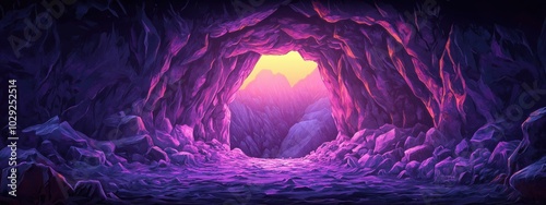 Cave mine tunnel background underground dark wall rock gem entrance. Inside cave landscape mine tunnel treasure shaft mountain illustration game crystal cartoon light fantasy ore purple construction