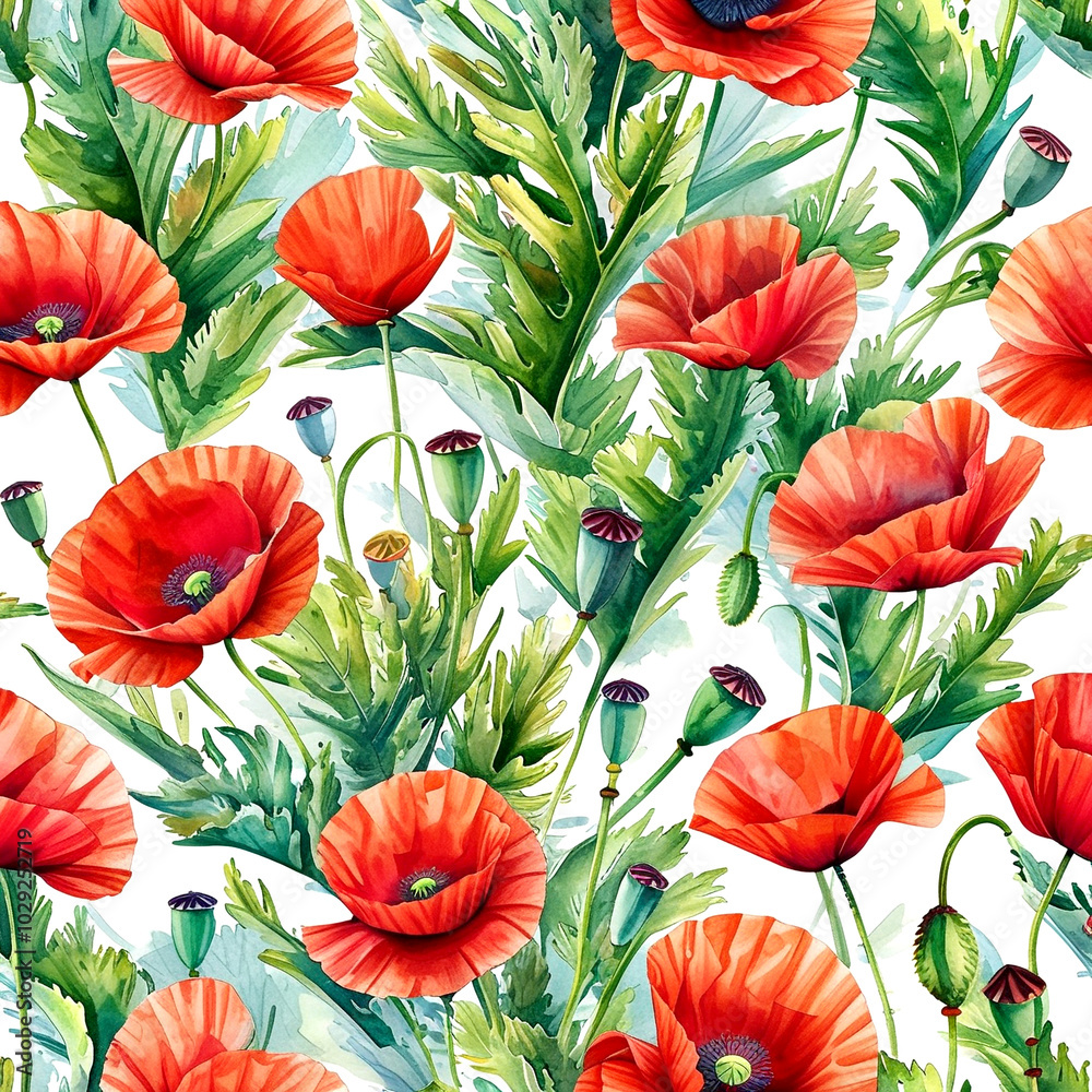 Vibrant red poppies and lush greenery create a stunning floral tapestry in springtime Vibrant red poppies and lush greenery create a stunning floral tapestry in springtime