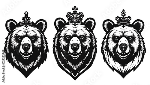 Royal bear vector illustration black and white    emblems for logos and heraldry designs, bear Head Silhouette Vector Style, bear beard logo, black color photo