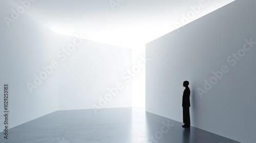 A minimal silhouette of a person in a stark room, conveying profound sadness and a sense of isolation