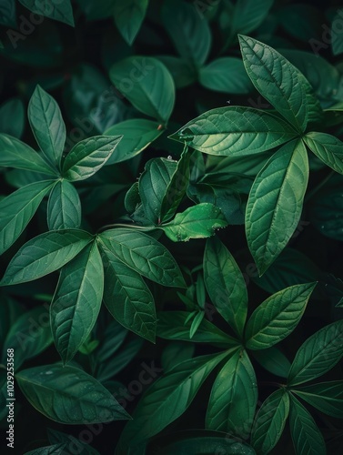 Closeup of dark green leaves natural beauty background texture