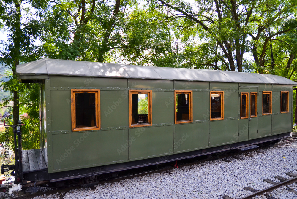 Fototapeta premium Old retro train wagons on train station