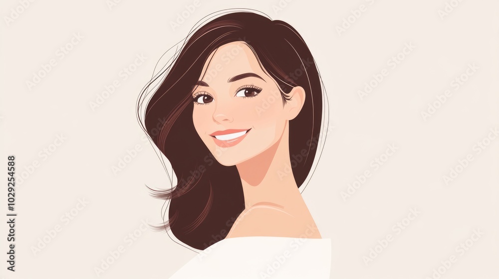 A joyful woman with a delicate expression against a minimalist white background captures warmth and simplicity in art A joyful woman with a delicate expression against a minimalist white background captures warmth and simplicity in art