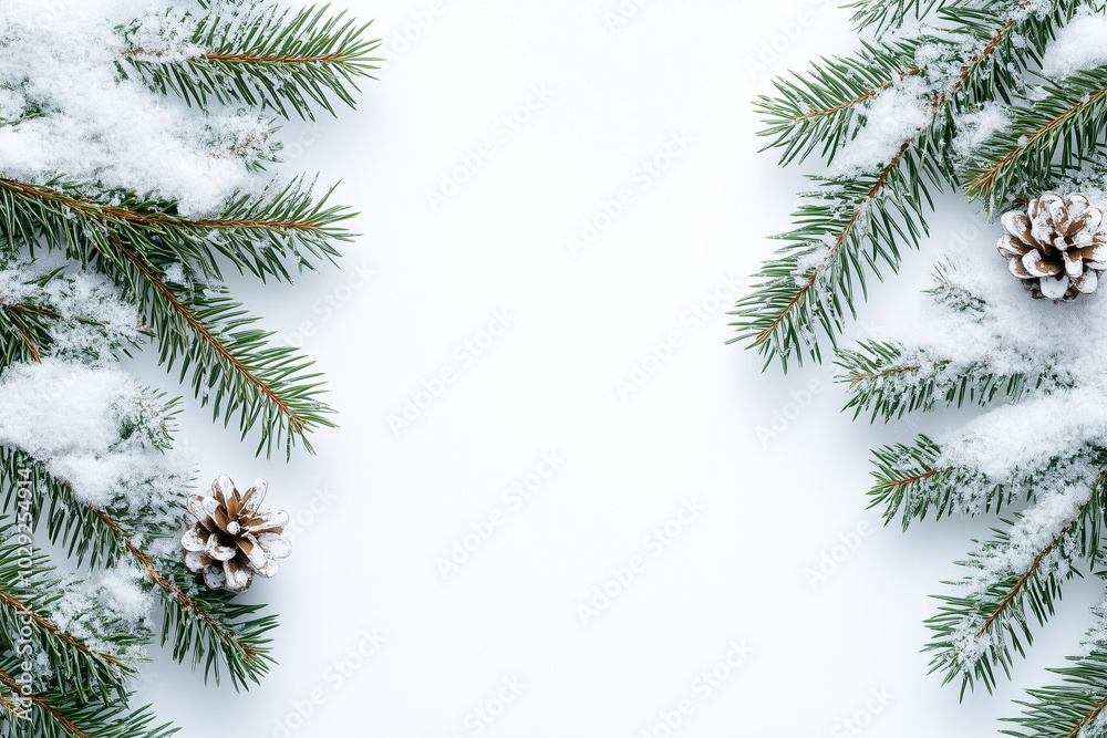 Christmas border frame with evergreen branches, holly berries, and ...