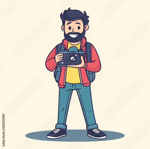 A photographer holds a camera in his hand simple Vector Illustration