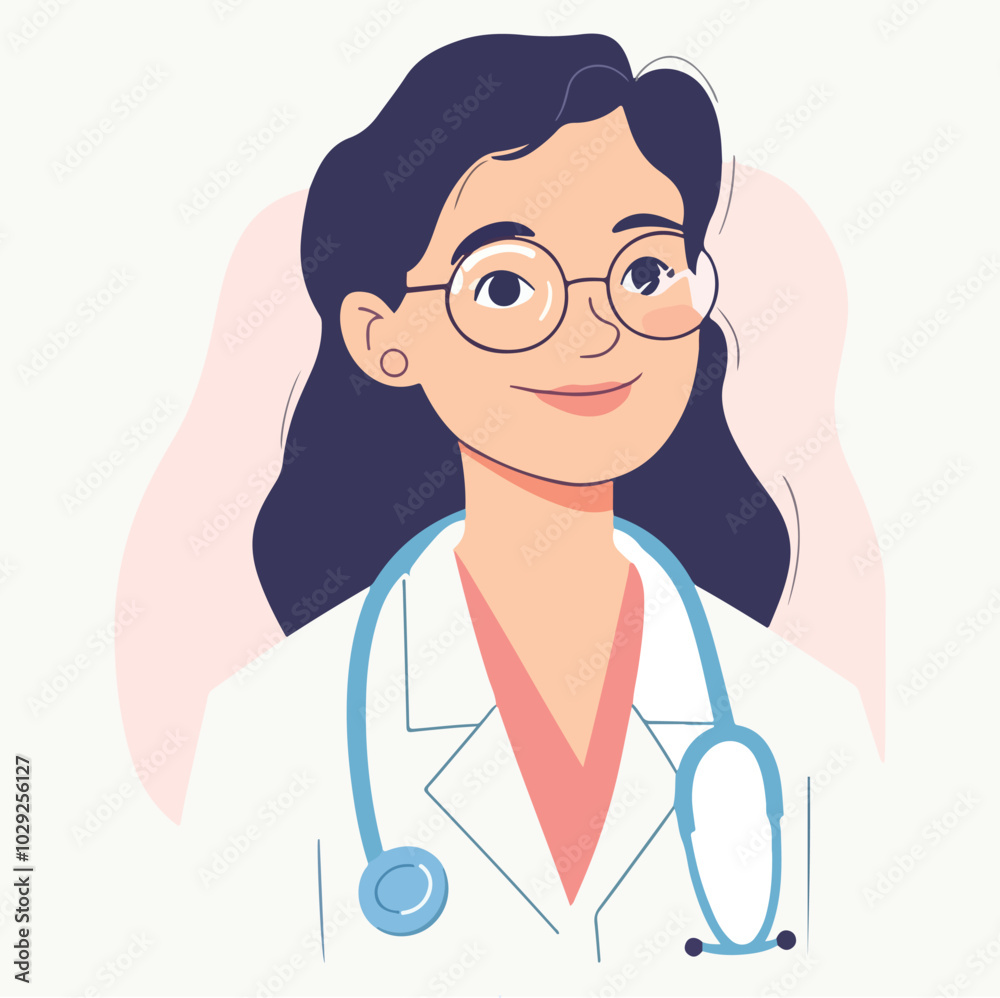 Woman doctor holding a clipboard Young cartoon doctor with vector illustration Medical concept