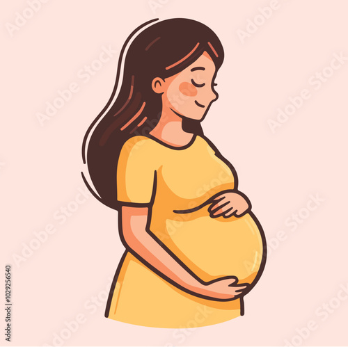 Beautiful young pregnant woman illustration concept of pregnancy and motherhood flat design illustration