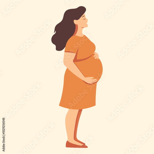 Beautiful young pregnant woman illustration concept of pregnancy and motherhood flat design illustration