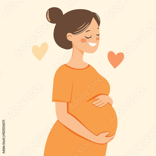 Beautiful young pregnant woman illustration concept of pregnancy and motherhood flat design illustration