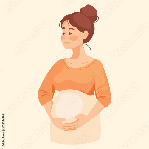 Beautiful young pregnant woman illustration concept of pregnancy and motherhood flat design illustration