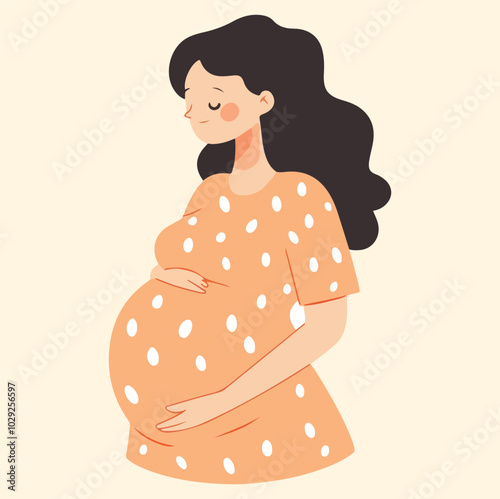 Beautiful young pregnant woman illustration concept of pregnancy and motherhood flat design illustration