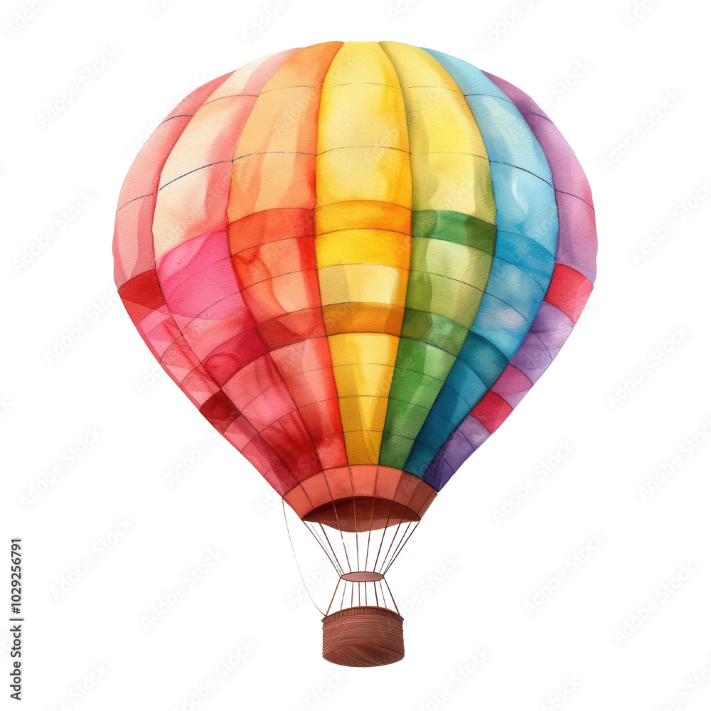 Fototapeta premium PNG watercolor colorful hot air balloon isolated on white background.