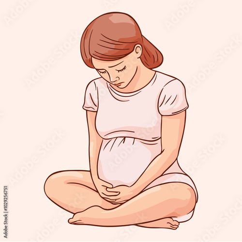 Beautiful young pregnant woman illustration concept of pregnancy and motherhood flat design illustration