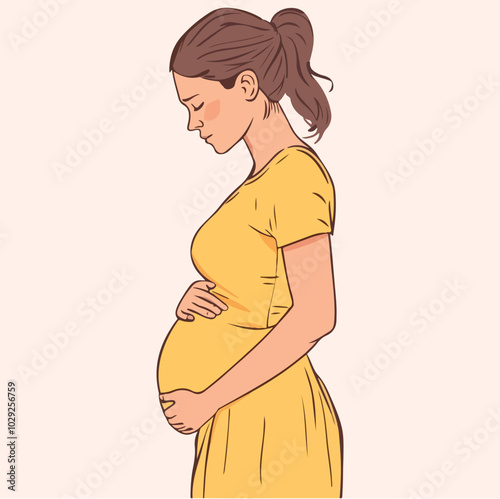 Beautiful young pregnant woman illustration concept of pregnancy and motherhood flat design illustration
