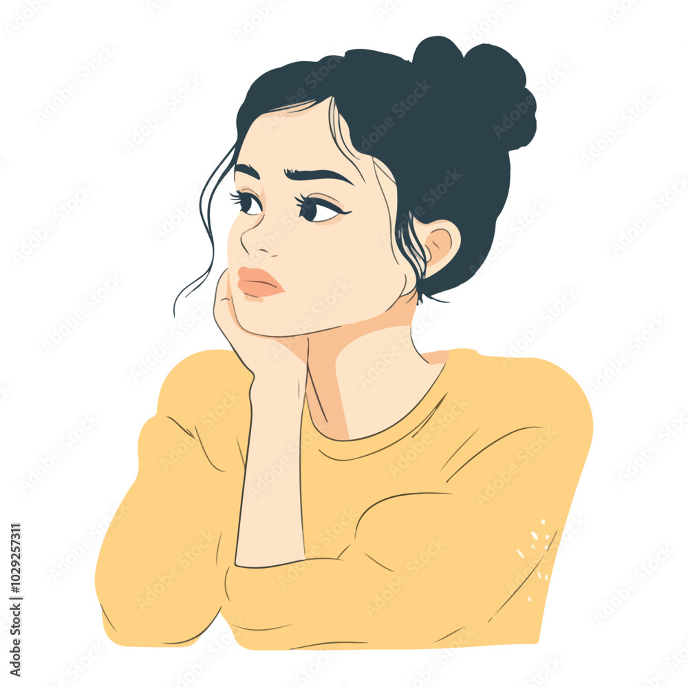 Vector illustration of a girl sitting pensive with sad feelings Vector illustration of a girl sitting pensive with sad feelings