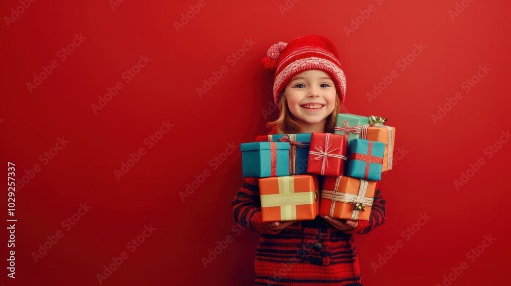 Happy child with gift box in holiday season. Happy child with gift box in holiday season.