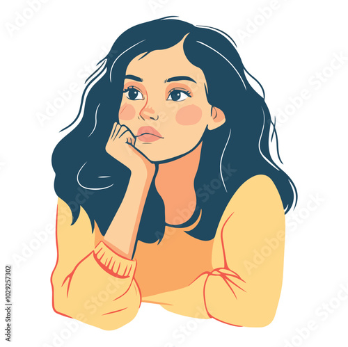 Vector illustration of a girl sitting pensive with sad feelings