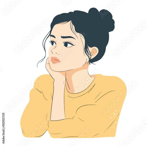 Vector illustration of a girl sitting pensive with sad feelings
