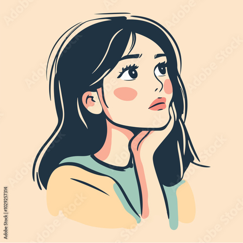 Vector illustration of a girl sitting pensive with sad feelings