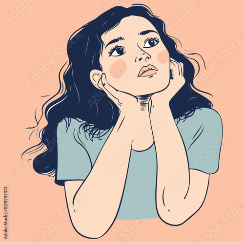 Vector illustration of a girl sitting pensive with sad feelings