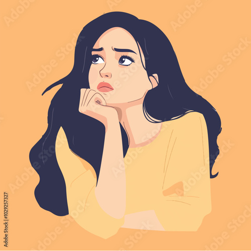 Vector illustration of a girl sitting pensive with sad feelings