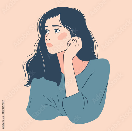 Vector illustration of a girl sitting pensive with sad feelings