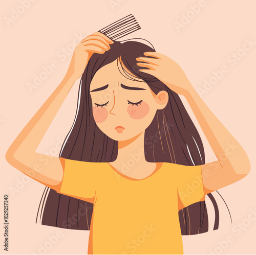 Vector illustration of a girl sitting pensive with sad feelings