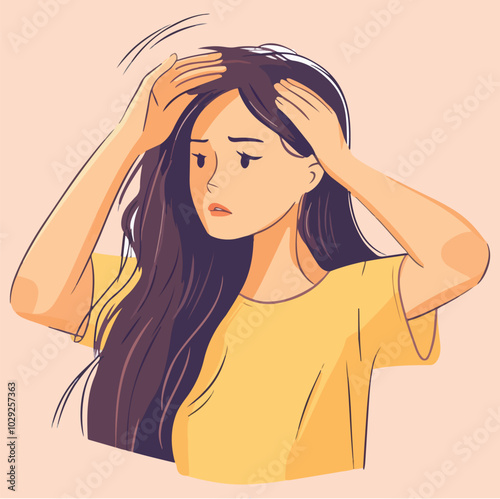 Vector illustration of a girl sitting pensive with sad feelings