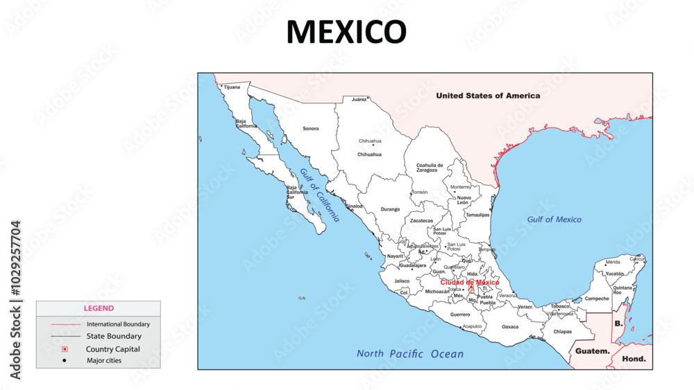 Mexico Map. State map of Mexico. Administrative map of Mexico with state and capital in white color. Mexico Map. State map of Mexico. Administrative map of Mexico with state and capital in white color.
