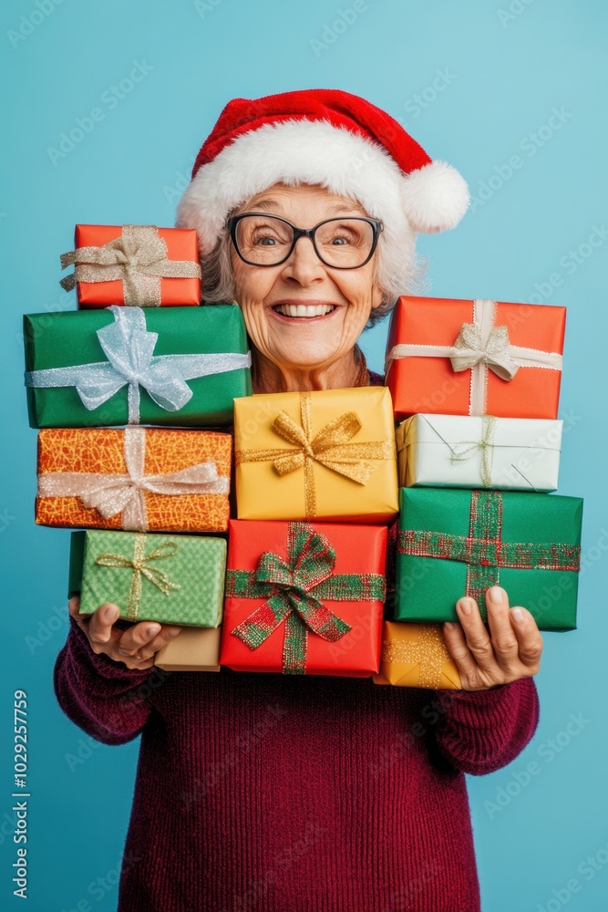 Happy senior female with gift box in holiday season. Happy senior female with gift box in holiday season.