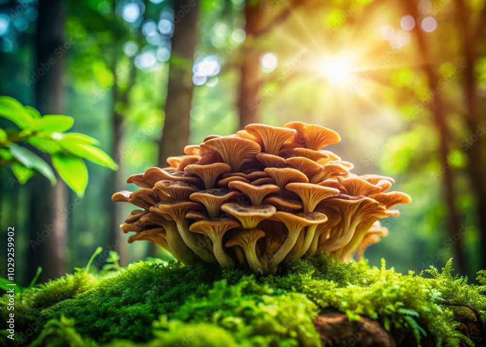 Tilt-Shift Photography of Maitake Mushrooms in a Lush Forest Setting Tilt-Shift Photography of Maitake Mushrooms in a Lush Forest Setting