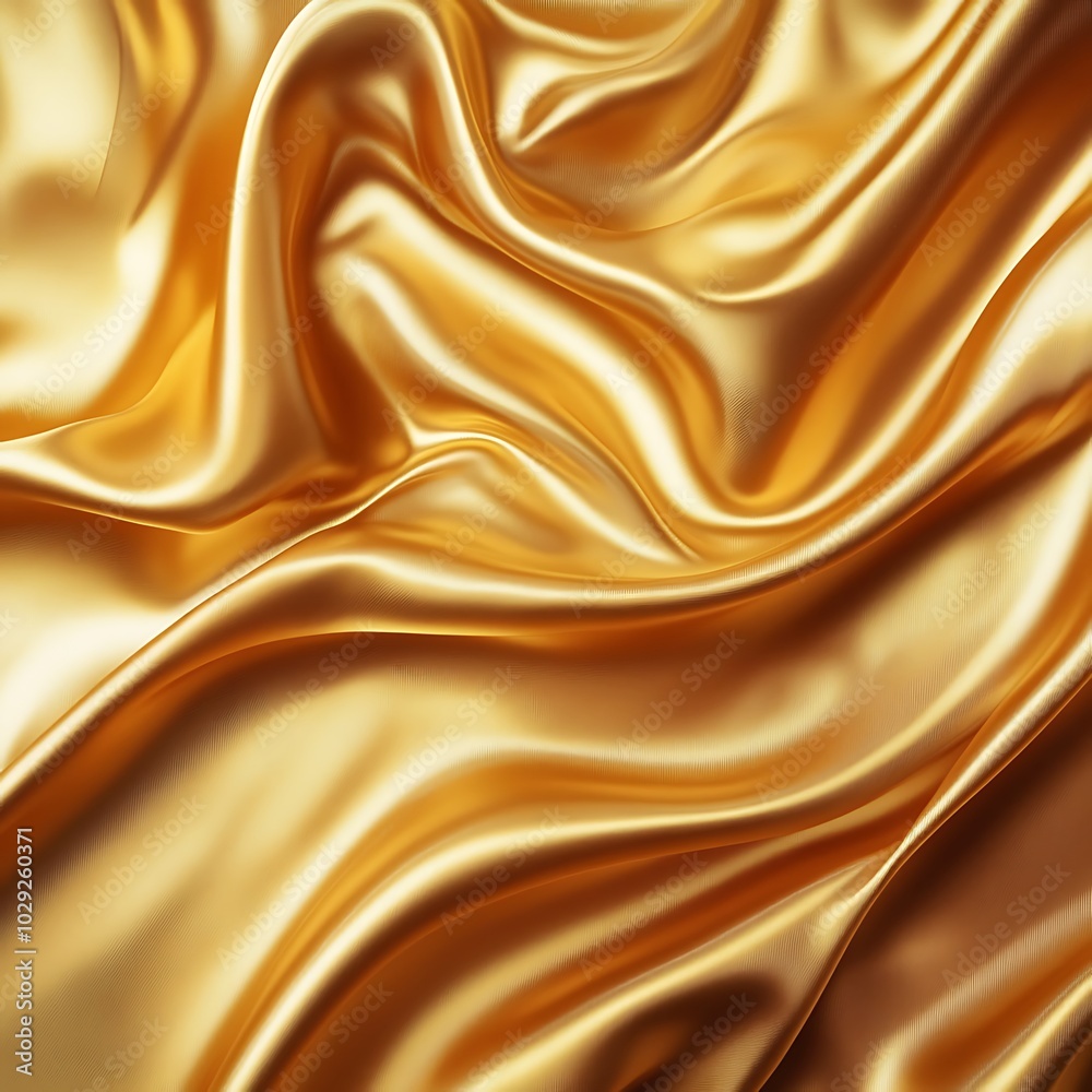 Fototapeta premium A close-up of flowing golden satin fabric, showcasing its smooth texture and sheen.
