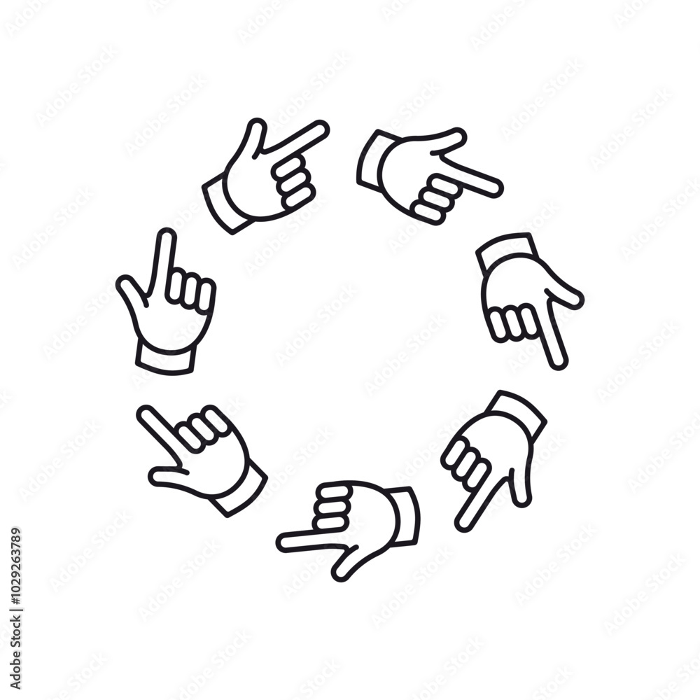 Finger circle frame. Pointer with hands round border design Finger circle frame. Pointer with hands round border design