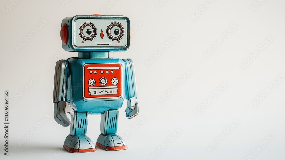 Charming Retro Robot Toy from the 1950s, Perfect for Vintage Collectors and Nostalgic Enthusiasts, Isolated on White Background Charming Retro Robot Toy from the 1950s, Perfect for Vintage Collectors and Nostalgic Enthusiasts, Isolated on White Background