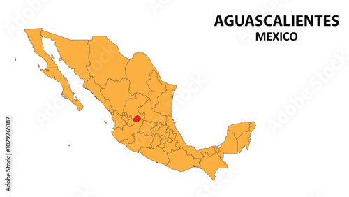 Aguascalientes Map is highlighted on the Mexico map with detailed state and region outlines.