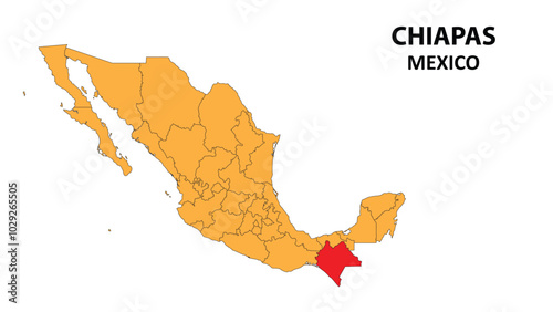 Chiapas Map is highlighted on the Mexico map with detailed state and region outlines.