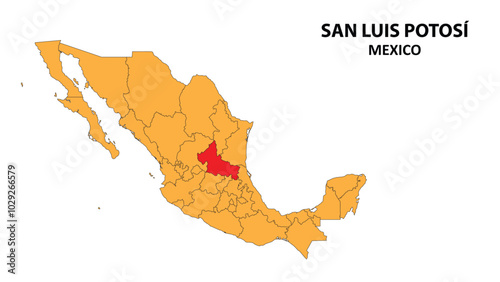 San Luis Potosí Map is highlighted on the Mexico map with detailed state and region outlines.