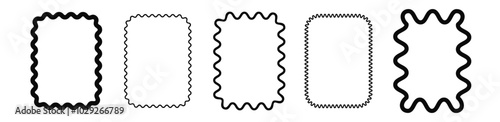 Curve black abstract frame for minimalistic decoration. Set of black wavy doodles.