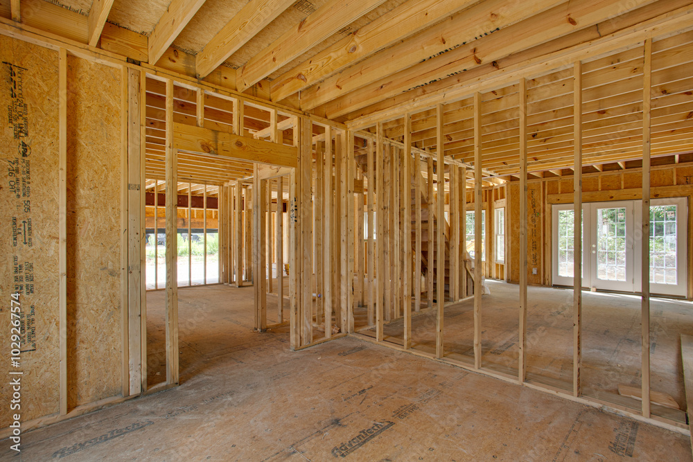 Wooden Framed Interior Structure With Open Spaces Shown Wooden Framed Interior Structure With Open Spaces Shown