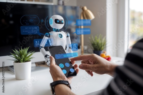 AI-Powered Chatbot Interacting with a Person on a Smartphone – Modern Technology and Communication