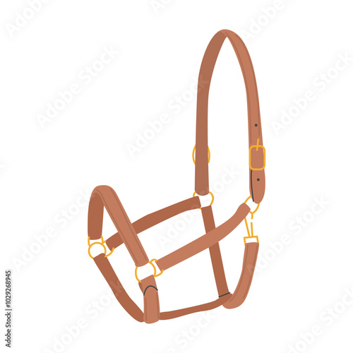 Horse Halter. Headcollar for horse training. Stables equipment. Equestrian leather tack. Equine sports. Accessories for horse care. Yard. Vector illustration colored flat hand drawn style.